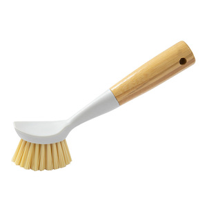 Bamboo Pot Scrubber Long Handle Dishwashing <b>Brush</b> Quick Drying Kitchen Cleaning Tool <b>Round</b> Shape White Black Color - Product Image 3