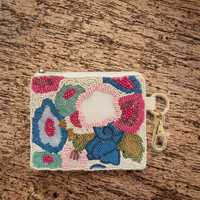 Porte-monnaie en cuir floral perlé avec fermeture éclair, mini sac à monnaie fait main pour voyage ou cadeau