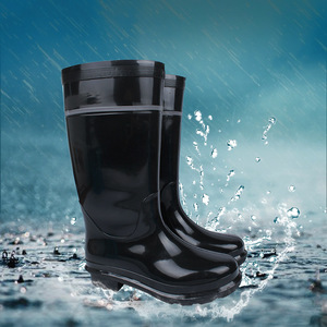 Botas de lluvia de caucho para hombre, caña alta, negras, gruesas, antideslizantes, impermeables, para uso industrial y minero. - Product Image 1