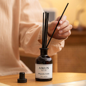 Aikun Low MOQ Fast 7 Day Ship 120ml Kraft Box Amber <b>Glass</b> Bottle Sticker Any Scent Lasting Reed Diffuser Set for <b>Desk</b> Brand - Product Image 2