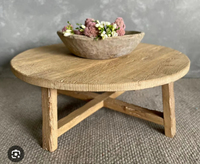 Table basse ronde en bois massif, style rustique, reproduction vintage, recyclé, chic, vente chaude