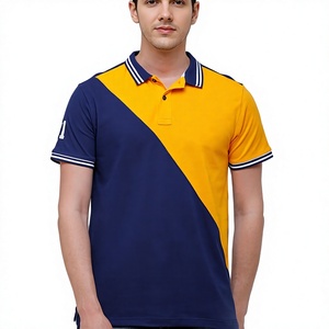 Camiseta Polo de Manga Corta para Hombre, Diseño Geométrico, Bloques de Color, Algodón Oxford, Estilo Casual, Azul y Amarillo, Marca INDEX - Product Image 1