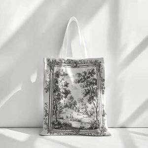 Sac fourre-tout élégant en toile de Jouy avec impression double face, design spacieux et durable pour le travail, l'école, les voyages, la randonnée, le camping, 1 pièce - Product Image 5