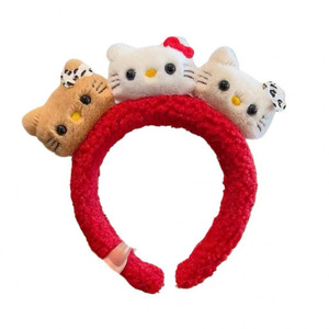 Bandeau en peluche avec oreilles de chat pour femmes et filles, bandeau moelleux style sherpa avec nœud ; Comprend 3 motifs de chats adorables - Product Image 3
