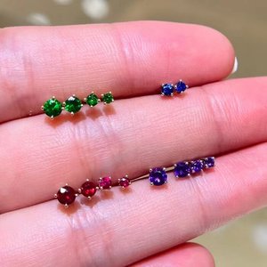 Pendientes de Oro de 18K AU750 con Zafiro, Amatista, Tsavorita y Rubí con Cierre de Rosca Xinfly - Product Image 2