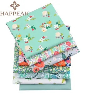 Rappel grosir kain katun Precut 50*50cm bunga hijau dicetak 8 buah/set bundel kain katun seperempat lemak untuk DIY buatan tangan
