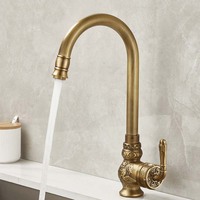 Robinet en laiton sculpté de style européen antique pour évier de cuisine domestique, robinet d'eau chaude et froide rotatif