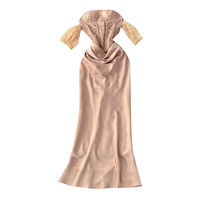 Frühling Elegante träger lose Tunika Casual Midi Kleid für Frauen Ärmellose Empire Patchwork Stickerei Seide Vestidos