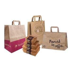 Hot Sale Custom Your Own Logo Recycled Kraft Paper Takeaway Food <b>Bag</b> with Flat Handles Flexo Printing OEM Design - Product Image 2