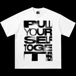 T-Shirt Oversize con Grafica Testo Distorto, Stile Streetwear Y2K, Manica Corta da Uomo, 100% Cotone Jersey, Collo Tondo, Stampa - Product Image 3