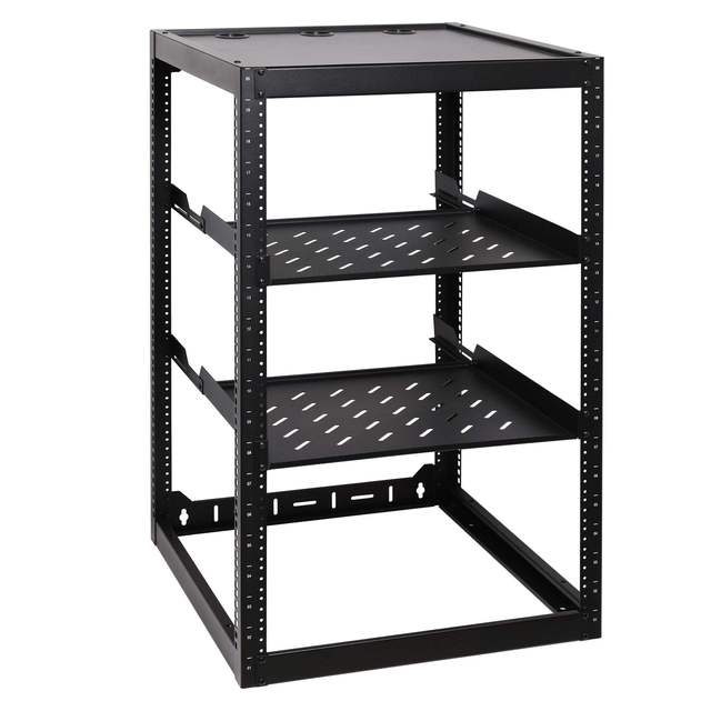 Open Frame Rack for Servers & AV Gear - Wall Mountable Design Includes Vented Shelves, Rack Mounting Screws, Leveling Feet,