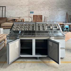 Table de Préparation à Pizza Commerciale Réfrigérée Deux Portes <span class=keywords><strong>Sous</strong></span> Comptoir avec Double Compresseur et <span class=keywords><strong>Plan</strong></span> de Travail Sandwich - Product Image 4