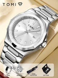 TOMI T302 - Juego de <span class=keywords><strong>4</strong></span> Relojes de Pulsera de Cuarzo Luminosos para Hombre, con Fecha, Estilo Ejecutivo, Correa de Acero Inoxidable, Anillo, Broche, Juego de Regalo - Product Image 4