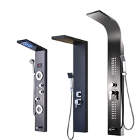 Colonne de douche murale contemporaine en acier inoxydable avec cascade LED, robinet thermostatique en céramique, couleur noire - Vente flash Idealex