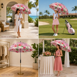 Parapluie de golf promotionnel rose personnalisé, grand format, imprimé panda hexagonal, coupe-vent, ouverture automatique pour adultes, logo personnalisé OEM ODM - Product Image 4