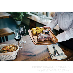 Plateau à steak en bois d'acacia, planche à découper carrée pour les repas de style occidental, design simple, matériau en bambou, 26,7x19x1,2 cm - Product Image 3