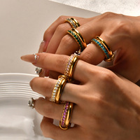 Bague Dôme Double Couche Plaqué Or 18K avec Zircons Colorés en Acier Inoxydable 316, Empilable pour Femme, Vente en Gros Personnalisée