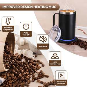 Ensemble de tasses chauffantes pour bureau 500 ml, base en acier inoxydable 304, couvercle en PC, tasse thermos chauffante à boire directement, électronique pour café - Product Image 4