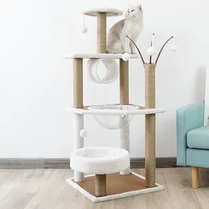 Household Wooden Cat Condo Tree Stable And Durable Pet Climbing Scratcher Plush Large Cat Tree House Tower