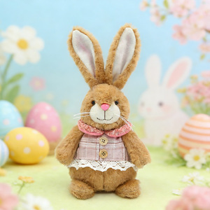 <b>Easter</b> Bunny Plush Toy Couple Pastoral Rabbit Stuffed Animal Doll Lace Plaid Dress Bowtie Hare Home Decor <b>Gift</b> for Kids Girls - Product Image 2