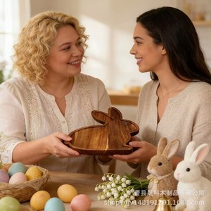 Bandeja de servir de madera con forma de conejo Shengke para la fiesta de Pascua, bandeja decorativa para exhibir comida con queso, nueces, frutas y zanahorias - Product Image 4