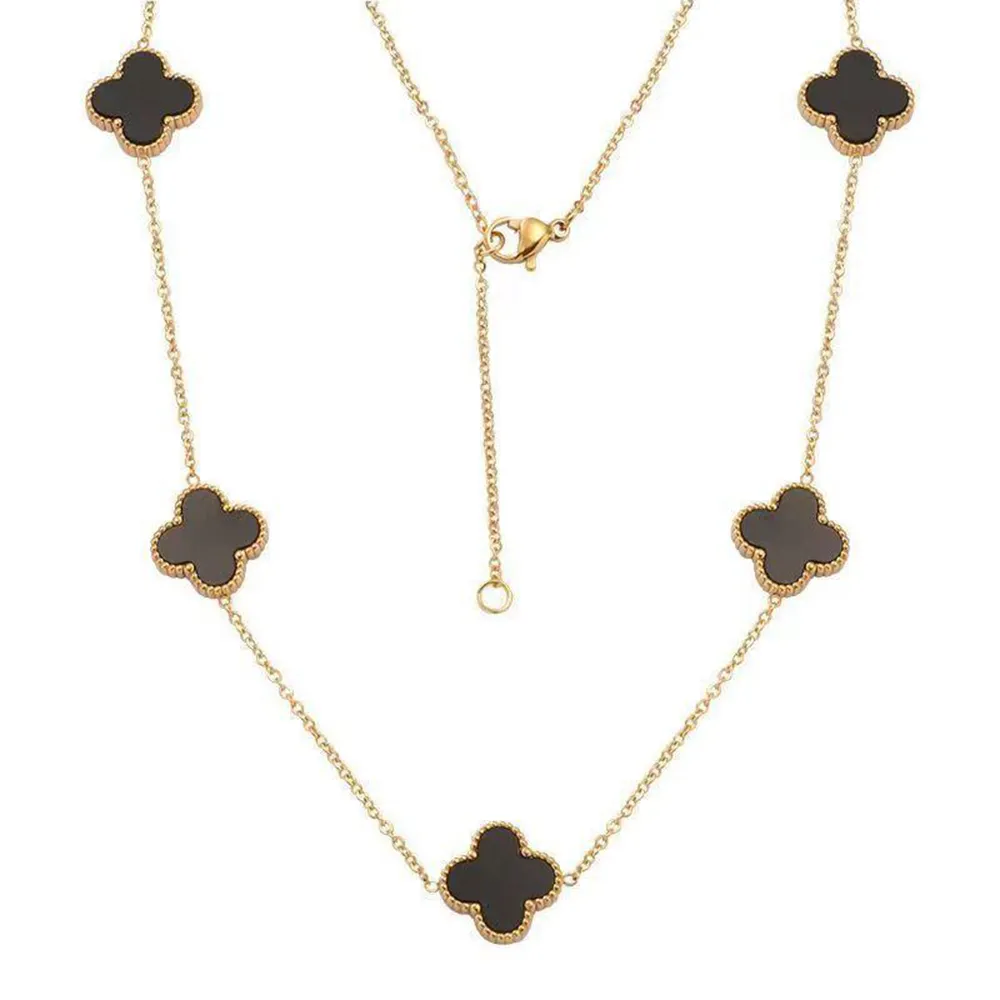 High Quality Stainless Steel Chain Luxury Zircon 18K Gold Plated Women Four Leaf Clover Pendant Fashion Jewelry Necklaces