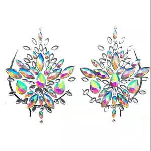 Pezoneras de diamantes de imitación, cubrepezones de cristal autoadhesivos e impermeables, accesorios para pintura corporal para fiestas - Product Image 2