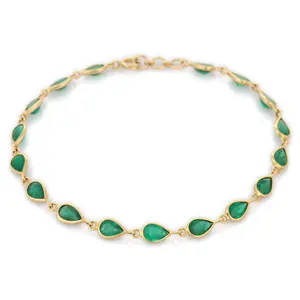 Braccialetto regolabile con smeraldo di pera genuino fatto a mano braccialetti con pietre preziose in oro giallo 18 carati gioielli di moda regali di compleanno per ragazze