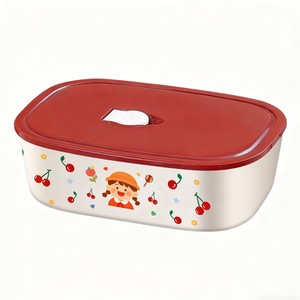 304 Stainless Steel Cherry Double Compartment Lunch <b>Box</b> With <b>Plastic</b> Lid For Students And Office Workers Microwaveable Bento <b>Box</b> - Product Image 5