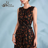 Gaun Maxi panjang selutut tunik sutra leher-o elegan musim panas untuk wanita motif bunga renda alami pinggang cetakan Digital