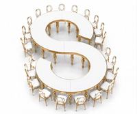 Tables sur mesure en acier inoxydable avec plateau en verre blanc et pieds en forme de pattes d'éléphant pour hôtels, mariages, banquets, fêtes et événements