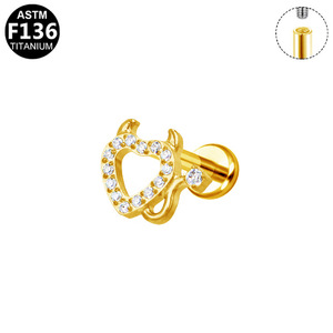 Heart-Shaped <b>Titanium</b> <b>Stud</b> Earrings With Diamond Inlay For Women Everyday Wear 1.2*83mm ASTM F136 - Product Image 5
