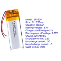 Harga Pabrik 501230 Pouch Cell Baterai Li-Poly 3.7 Volt 150mAh dengan Garansi 12 Bulan untuk Perangkat Pemantau GPS