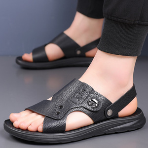 First Layer Cowhide Slides Open Toe Rubber Outsole Anti Slip Casual Men <b>Sandals</b> - Product Image 2