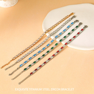 Multicolor CZ Tennis Bracelet for Women | Adjustable Stainless Steel <b>Chain</b> with PVD Gold Plating | Waterproof&Long-Lasting Color - Product Image 2