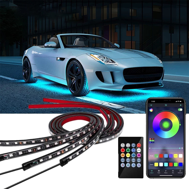 Waterproof RGB LED Strip Light Underbody Exterior Ambient Lighting Kit Multi-colored Remote Control Car Underglow Lights