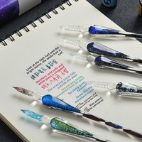 Ensemble de stylos à plume en verre faits à la main avec boîte cadeau à motif imprimé pour souvenir de voyage, remise de diplôme, Noël, Festival du Printemps