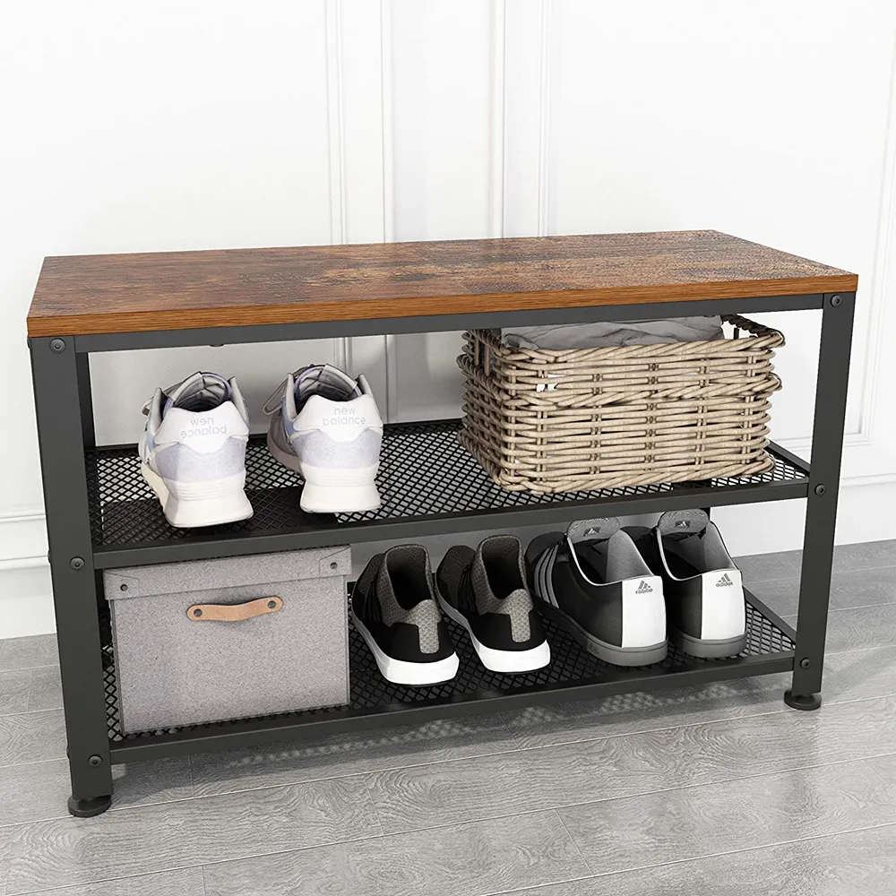 Eingangs bereich Foyer Flur Kleine Räume Vintage Eiche 2-Tier Schuh ablage Rack/Schuh bank mit Sitz