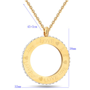 Pendentif rond en or avec gravure d'amour et strass tchèques, collier pour femme, cadeau - Product Image 5