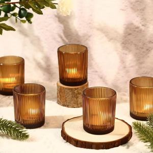 Wholesale Clear <strong>Small</strong> Cylinder Vertical Stripe Ribbed Glass <strong>Candle</strong> <strong>Holder</strong> Votive Wax Jar for Tealight Wedding Glass <strong>Candle</strong> Jars - Product Image 6