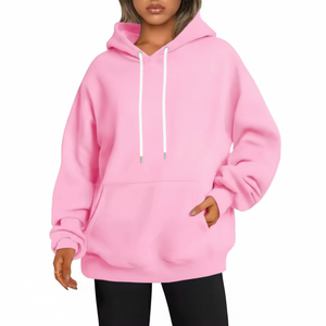 Sudadera con capucha para mujer de talla grande personalizada al por mayor, jersey de gran tamaño de otoño e invierno de estilo informal de alta calidad, forro polar liso teñido de manga larga - Product Image 1