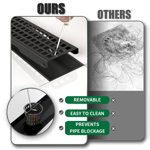 Pano.V Black <b>Linear</b> 304 Brushed Stainless Steel with Removable Grate Cover Adjustable Hair Strainer Feet Shower <b>Drain</b> - Product Image 3