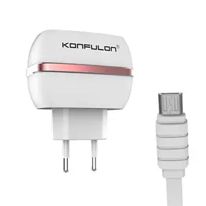 Konfulon 트렌드 뜨거운 판매 제품 2024 영국 미국 EU 듀얼 USB 포트 2.4A 벽 충전기 데이터 케이블 빠른 휴대 전화 충전기