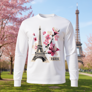 T-shirt à manches longues avec motif de la tour Eiffel et de la fleur de cerisier de Paris - Product Image 3