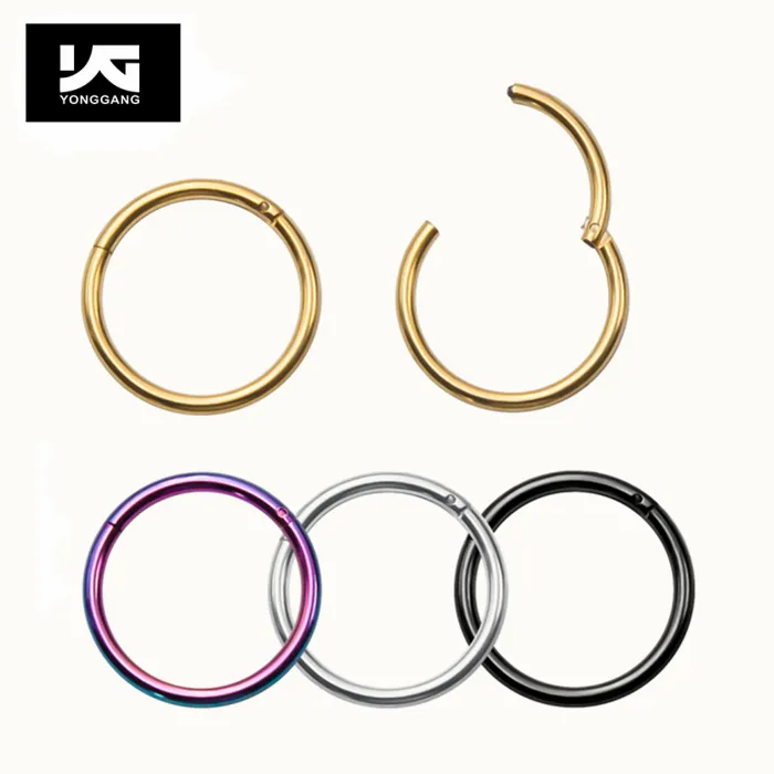 Acciaio inossidabile oro argento senza cuciture incernierato gioielli per il corpo faux designer hoop anello al naso nero setto clicker anello al naso