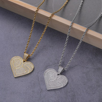 Collier avec pendentif en forme de cœur en zircon cubique, bijoux hip-hop tendance 2023, en laiton, entièrement serti de CZ, pour hommes et femmes