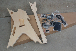 Flyoung Unusual Semi-finished Guitar Kits DIY Guitar Maple Veneer with Fixed Bridge <b>Black</b> Hardwares - Product Image 6