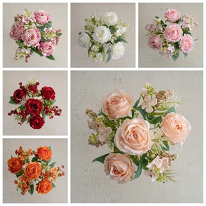 Bouquet de roses artificielles Mianyun, rose et blanc, décoration de mariage, décoration de la maison, fleurs en tissu léger tissé - Product Image 3