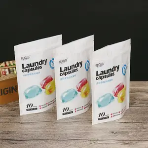 LOW MOQ logo personalizzato a prova di perdite stand up detersivo capsule per bucato baccelli detersivo in polvere sacchetto di imballaggio flessibile in plastica