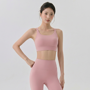 Sujetador deportivo de yoga para mujer al por mayor, con doble tirante fino y espalda cruzada, sin costuras, soporte medio, elástico, para gimnasio y pilates - Product Image 2